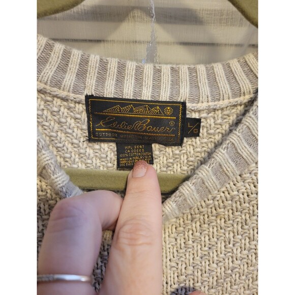 Eddie Bauer Grandpa Sweater Cotton Blend Winter Rustic Ski Camp Hunt Large Knit - Picture 9 of 15